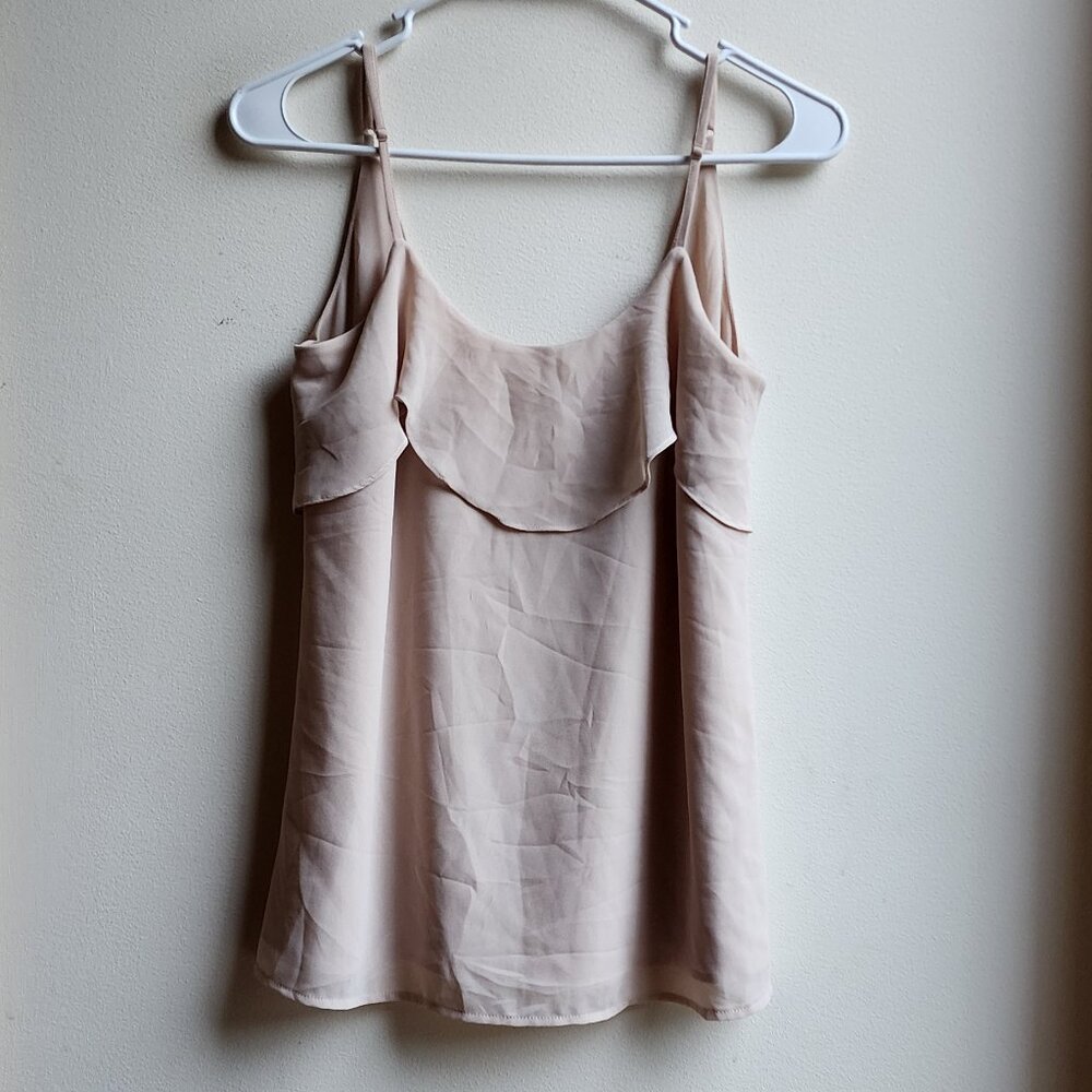 Naked Zebra Nude Ruffled Back Plunge Tank Top Size Small - Picture 5 of 16